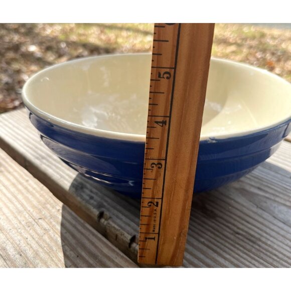 Vintage 9" Blue & White Ceramic Bowl Farmhouse Rustic Cottage Farmhouse Decor - Picture 9 of 10